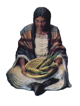 Indian GIRL, sitting with Basket, corn
